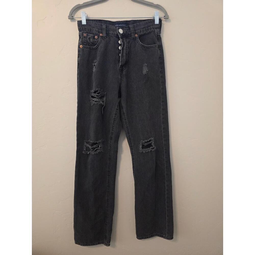 Aéropostale 90s Baggy Black Distressed Jeans High Rise Grunge Y2K